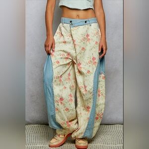 #1235 POL Wildflower Whisper Patchwork Denim Pants